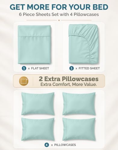 Casa Platino King Sheets Sets – 100% Cotton King Sheets Cooling with 4 Pillowcases, 15" Deep Pocket Fitted Sheet, Crisp & Smooth Feel, Ultra Soft & Cozy, Fit – Blue Sky