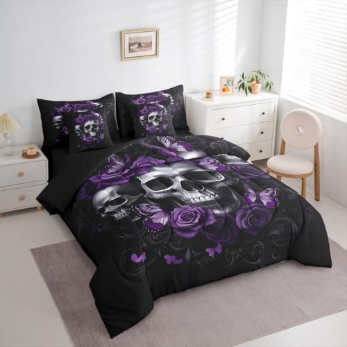 Feelyou Gothic Skull Comforter Set with Sheets 7 Piece Full Size