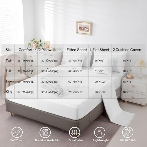 Erosebridal Cartoon Travel RV 7 Pieces Bedding Set King Size,Happy Camping Theme Bed in a Bag,Cartoon Tent Trees Bed Set Includes Comforter,Sheet Set,Pillowcases & Pillow Covers,Camper Bedroom Decor