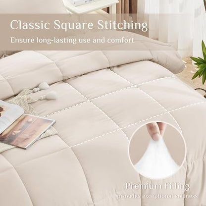 JOLLYVOGUE Twin Comforter Set, Ultra-Soft Bed in a Bag Twin Size 5 Pieces, Oeko-TEX Certified Bedding Set with Down Alternative Comforter, Sheets, Pillowcases & Shams, Beige
