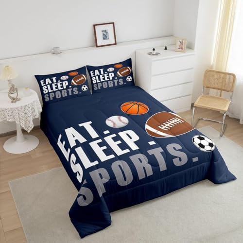 Feelyou Football Comforter Set Kids Basketball Basketball Ball Games Comforter for Boys Girls Sports Theme Bedding Set Breathable Comforter Inner Fill Room Decor Duvet Set Toddler Size