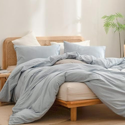 BESTOUCH Cotton Solid Duvet Cover Set Cornflower Blue Oversized Full