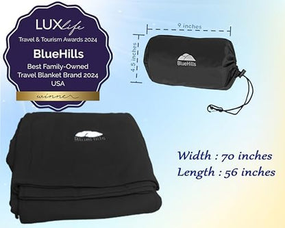BlueHills Ultra Compact Travel Blanket Pillow 2 Pack Airplane 70X56In Black