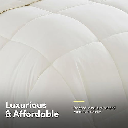 Sweet Home Collection 7 Piece Comforter Set Bag Solid Color All Season Soft Down Alternative Blanket & Luxurious Microfiber Bed Sheets, Ivory, Full