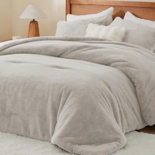 BEDELITE Faux Fur Twin Comforter Set Linen,Warm Bedding with 1 Pillowcase