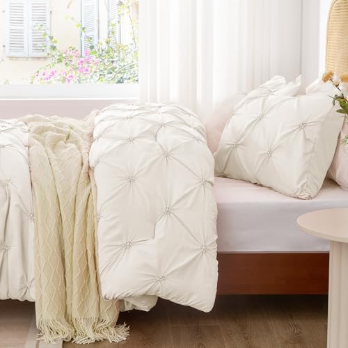 BEDELITE Queen Comforter Set Cream White,Lightweight & Soft Comforter