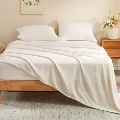 BEDELITE Flannel Sheets King Size, White, 4 Pieces