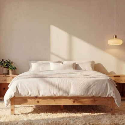 LIFEMENT King Bed Frame Signature Wood Platform, Noise Free, Under Bed Storage, No Box Spring Needed, Easy Assembly, New Natural