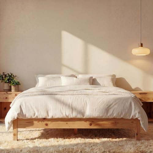 LIFEMENT Full Bed Frame Signature Wood Platform, Noise Free, Under Bed Storage, No Box Spring Needed, Easy Assembly, Natural Natural