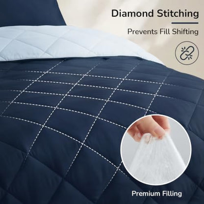 downluxe Full Comforter Set Soft Reversible 3 Pieces, Blue/Sapphire