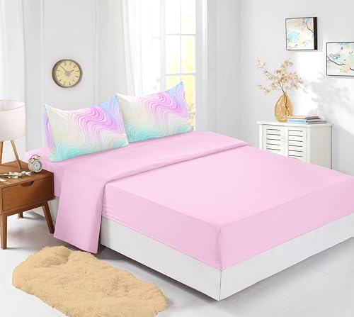 7PCS Girls Comforter Sets Queen,Pink Comforter Queen,Girls Bed Sets Queen,Bed in a Bag with Flat Sheet and Fitted Sheet,Pillowcases,Cushion Covers for Girl,Rainbow Bedding Sets