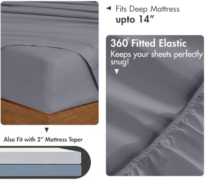 RUVANTI 100% Cotton California King Sheet Set, Percale Sheets, Cool Gray