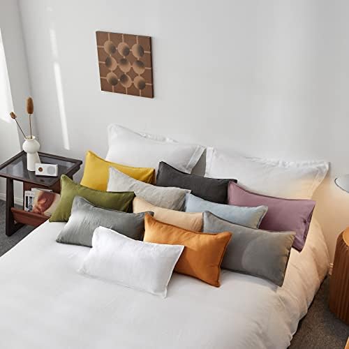 Simple&Opulence 100% Linen Lumbar Pillow Cover 12 x 20 Inches Set of 2 Rectangular Decorative Throw Cushion Cover for Couch Sofa Bed Living Room Office Soft Breathable Farmhouse - Purple