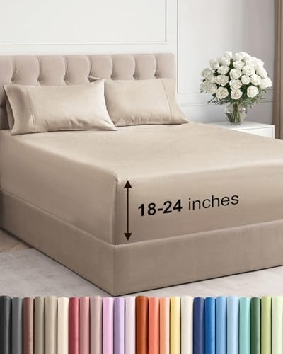 Extra Deep Queen Sheet Set - 4 Piece Breathable, Cooling Bed Sheets - Wheat
