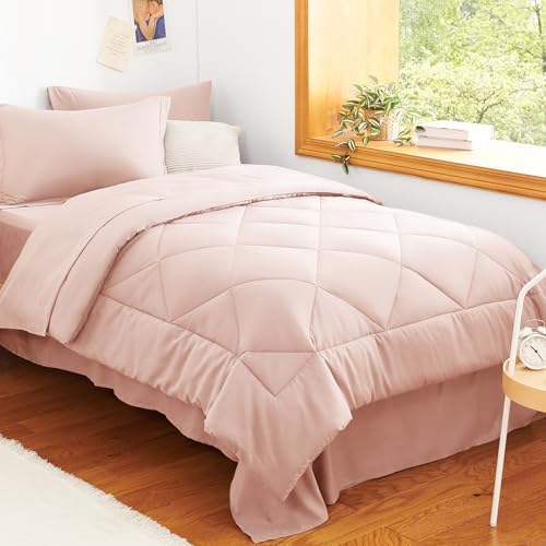 CozyLux Twin Comforter Set 68"x88" Blush Pink - 5 Piece Bed in a Bag