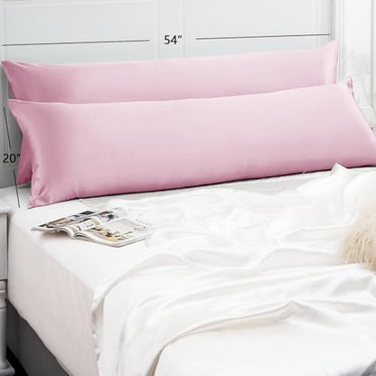 Vielit Satin Body Pillow Cover 1pc,Silky Body Pillow Pillowcase Similar to Silk Pillow Cases Soft Long Pillowcase 20x54 & Envelope Closure, for Women Men Pink & 1 Satin Scunchie