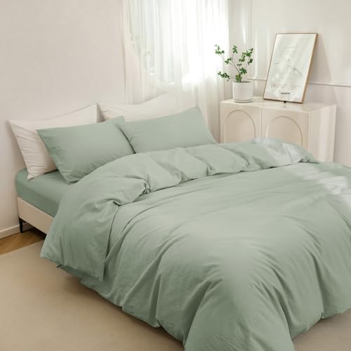 JIYUAN Oversized King Washed Cotton Duvet Cover Set, Relaxed Linen Feel