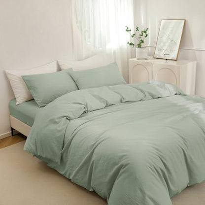 JIYUAN Twin Washed Cotton Duvet Cover Set, 2-Piece, Relaxed Linen Feel