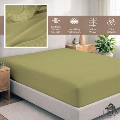 Linen Home 100% Cotton Percale Twin Size Fitted Sheet only, Oil Green