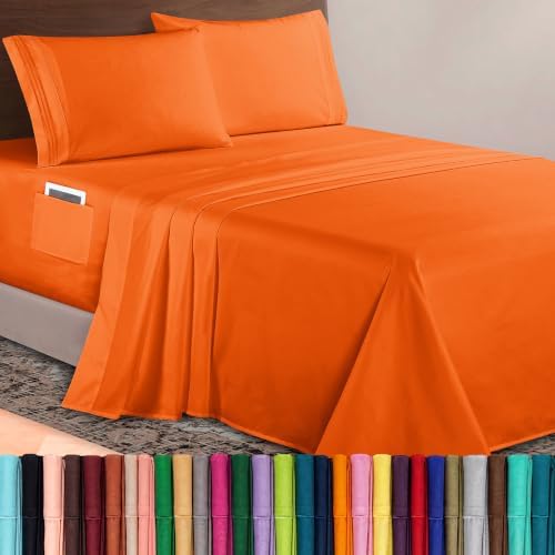Elegant Comfort Luxurious 1500 Premium Hotel Quality Microfiber 4-Piece Sheet Set, 18-24 Inches Deep - Extra Deep Pocket Sheets - Ultra Soft 4PC Deep Pocket Sheets, Full, Orange