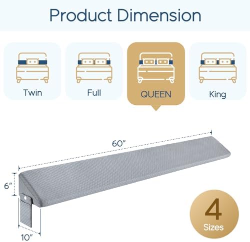 Homemate Queen Size（60"x10"x6"） Bed Wedge Pillow for Headboard - Upgraded Bed Gap Filler Queen Between Mattress and Headboard - Triangle Pillow - Grey