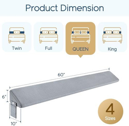 Homemate Queen Size（60"x10"x6"） Bed Wedge Pillow for Headboard - Upgraded Bed Gap Filler Queen Between Mattress and Headboard - Triangle Pillow - Grey