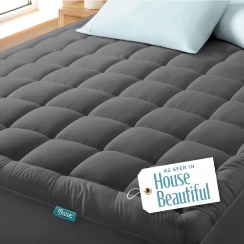 Bare Home Twin Extra Long Mattress Topper Cotton Top (Twin XL, Grey)