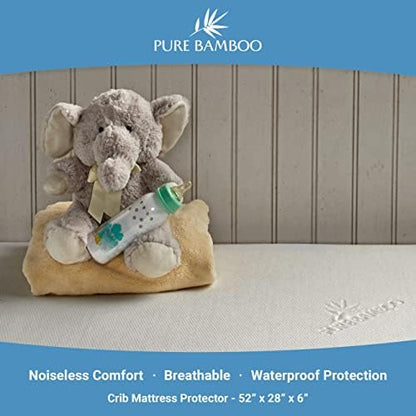 Bamboo Crib Mattress Protector by Pure Bamboo, Waterproof - Breathable, Noiseless Mattress Cover Pad Protects Against Moisture & Stains - Fits 52x28x6 inch Mattress