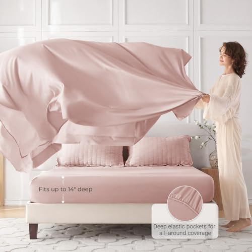 MUXHOMO 7 Pieces Oversized King Comforter Set, Seersucker Bed in a Bag Oversized King Size, All Season Luxury Bedding Set with Comforter, Flat Sheet, Fitted Sheet, Pillowcases & Shams, Rose Gold