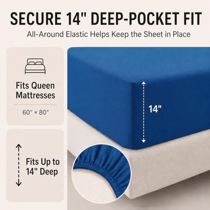 CozyLux Queen Comforter Set Classic Blue - 7 Pieces Bed in a Bag