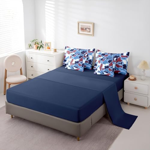 Erosebridal Camo 7 Piece Bedding Set Full Deer Hound Comforter Set with Sheets Wolf Bear Theme Camouflage Bed in a Bag Turkey Red Blue Woods Retro for Kids Boys Girls