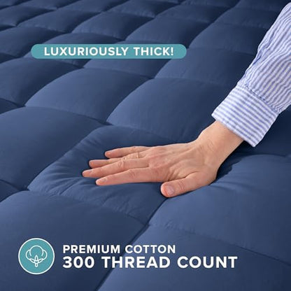 Bare Home Twin Extra Long Mattress Topper Cotton Top (Twin XL, Dark Blue)