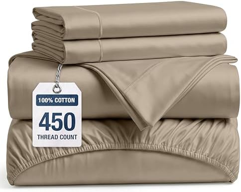 450TC 100% Cotton California King Sheets - Silky Smooth Sateen Weave, Taupe