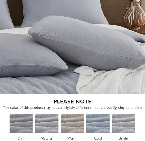 EMME Muslin Cotton Duvet Cover Set Linen Like Light Grey Twin