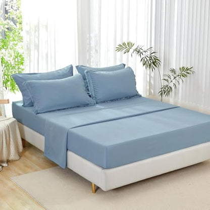 Andency Oversized King Comforter Set, 7 Pieces Grayish Blue Bedding