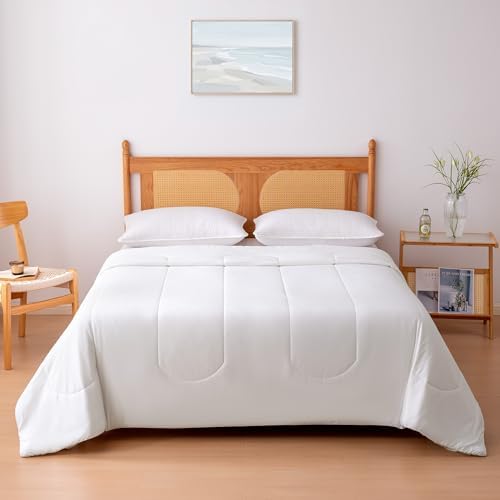 Amazon Basics Cooling Comforter, Temperature Regulating Blanket for Hot Sleepers, Summer & All Season Bedding, Lightweight, 68"x90", Twin, White