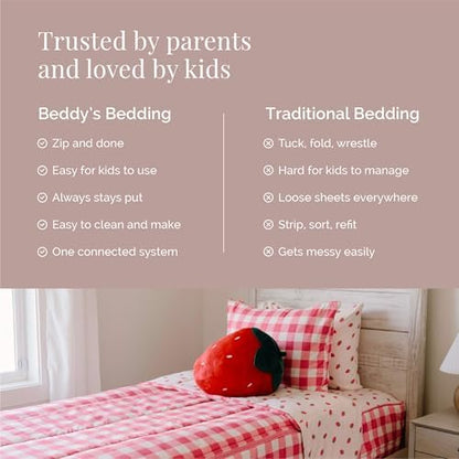 Beddy's Dark Pink Checkered All-in-One Zipper Bedding Set for Kids - Twin