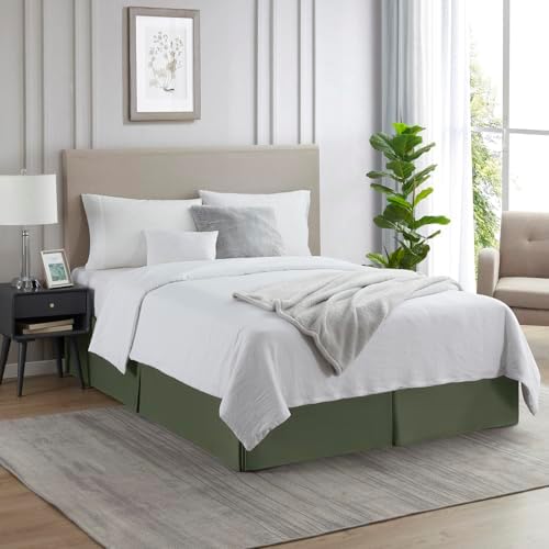 Nestl Olive Green Twin XL Bed Skirt - Twin XL Size Bed Skirt 14 Inch Drop - Brushed Microfiber Bed Skirts - Hotel Quality Pleated Bed Skirt - Shrinkage & Fade Resistant
