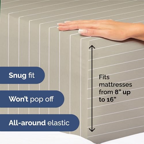 Split King Size 5 Piece Sheet Set - Soft & Cooling Sheets - Beige Stripes 4