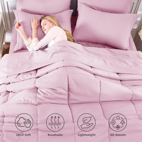 CozyLux Queen Comforter Set, 7-Piece Bed in a Bag, Light Pink