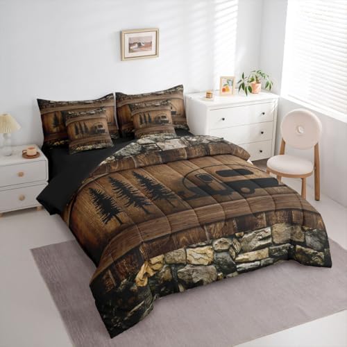 Full Happy Camping Decor Comforter Set 7 Pieces, Rustic Camper Reversible Bed In A Bag Camper Accessories For Travel Trailers Bedding Set Camper Comforter, Flat Sheet, Fitted Sheet, Pillowcases