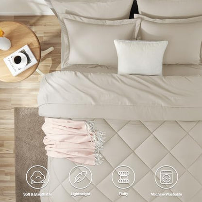 CozyLux California King Comforter Set 104"x96", 7 Piece, Beige