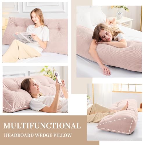 Sasttie Headboard Pillow Queen, Wedge Pillow Headboard, Light Pink