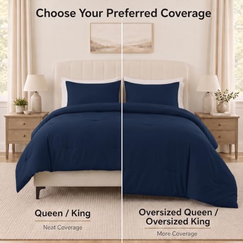 CozyLux Super King Plus Comforter Set, 3 Pieces Navy Blue Quilted Bedding
