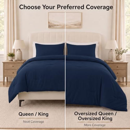 CozyLux Super King Plus Comforter Set, 3 Pieces Navy Blue Quilted Bedding