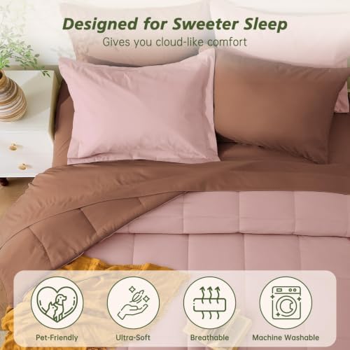 Queen Comforter Set with Sheets - 7 Pieces Bed in a Bag Pink Bedding Sets
