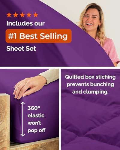 Twin XL Comforter Set - 5 Piece Bed in a Bag Twin XL Size Bed Set - Purple