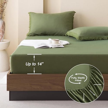 Andency King Comforter Set, 7 Pieces Olive Green Bedding