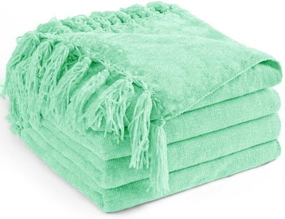 Chenille Throw Blanket for Couch 60" x 80", Mint Green