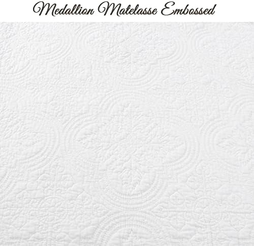 Cozy Line Home Fashions 100% Cotton Victorian Medallion Solid White Matelasse Embossed Bedding Quilt Set, Reversible Lightweight Bedspread, Coverlet for All Season (Blantyre - White, Queen - 3 piece)